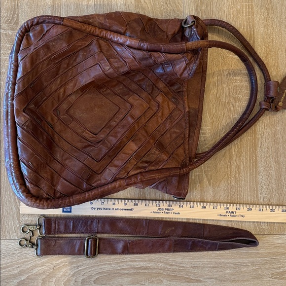 Monserat de Lucca Benecio XL Leather Strip Design Tote Bag Double Rolled Handles - Picture 8 of 8